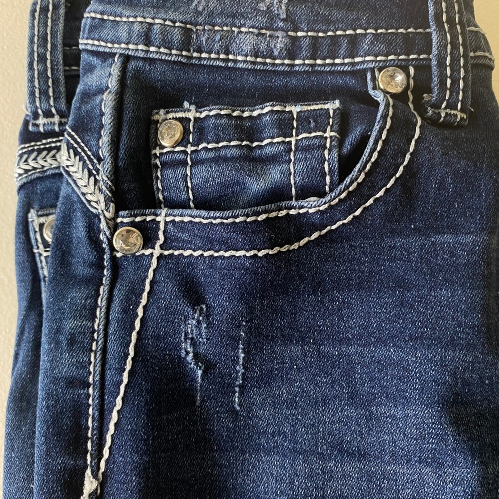 Rebel Jeans Women's Size 24 Dark Wash Bootcut Embroidered Rhinestone Denim - Picture 5 of 9
